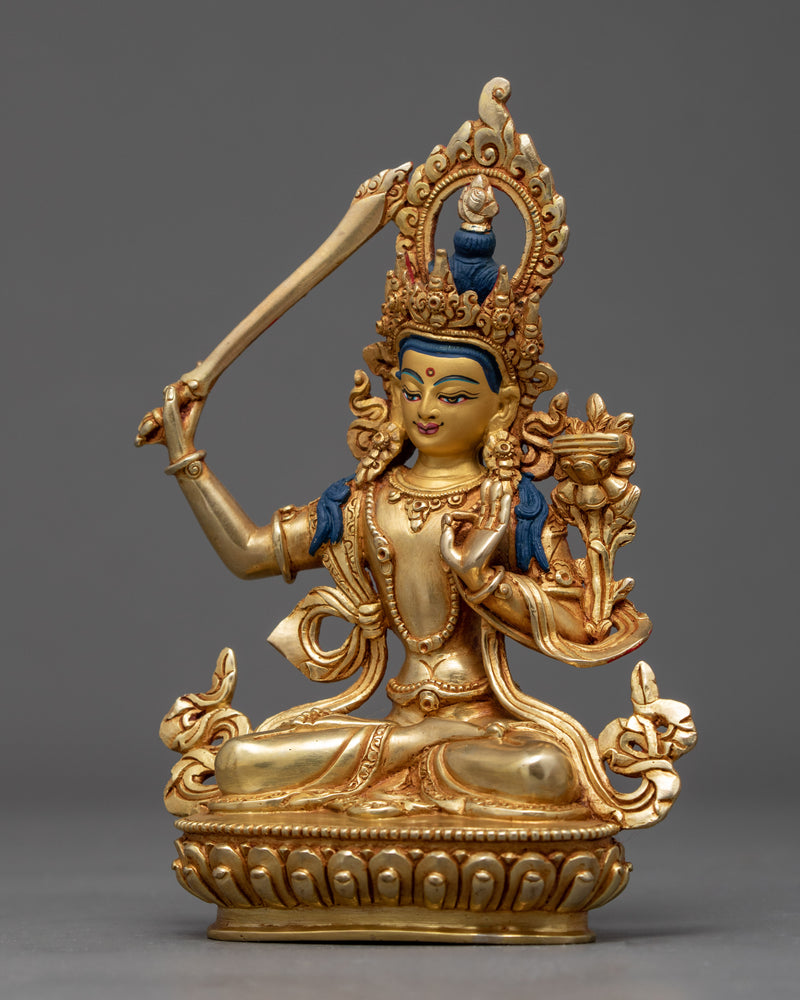 Peaceful Manjushri Statue | Traditionally Hand Painted Art