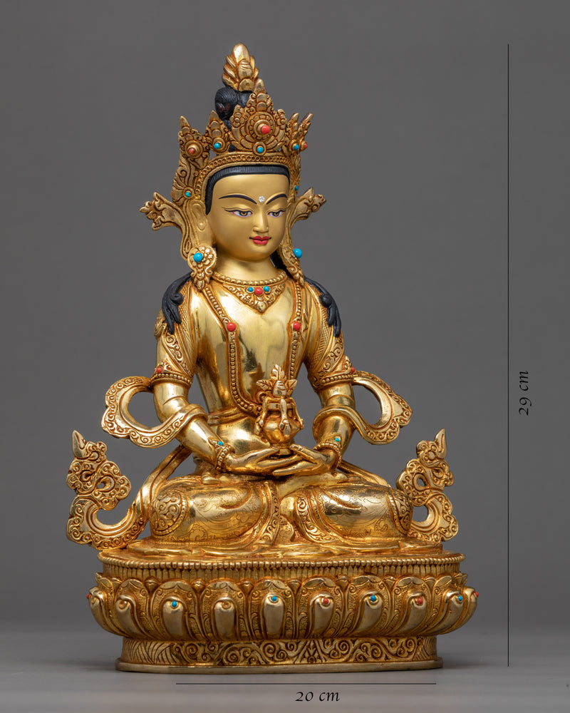 Amitayus Buddha Gold Sculpture | Long life Deity in Buddhism