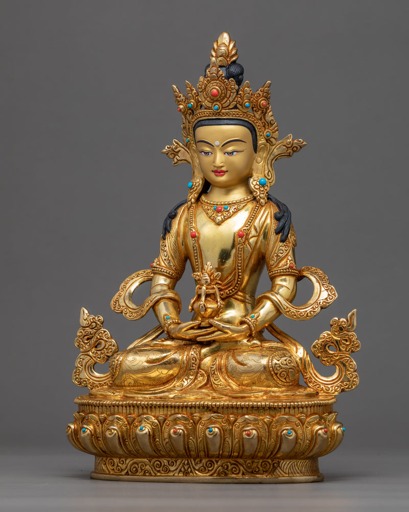 Amitayus Buddha Gold Sculpture | Long life Deity in Buddhism