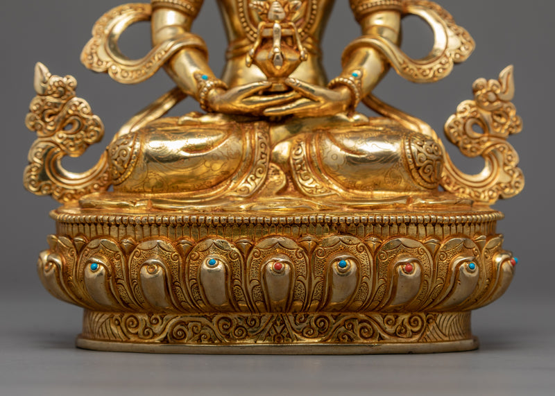 Amitayus Buddha Gold Sculpture | Long life Deity in Buddhism