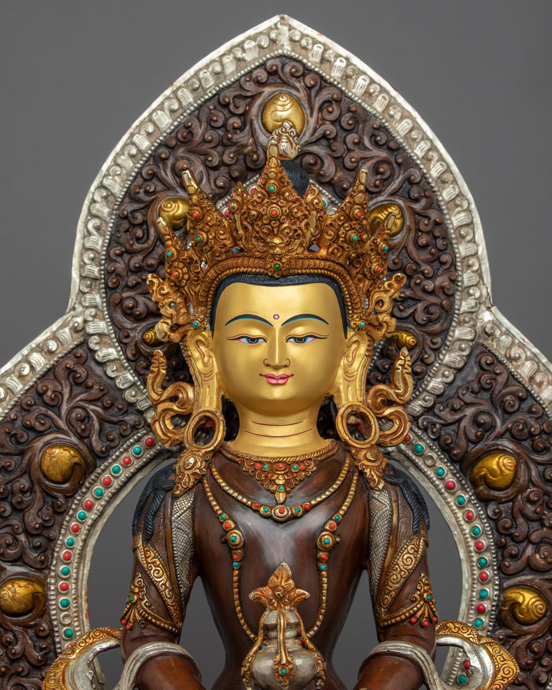 Buddha Amitayus Gold Statue | Hand carved Buddhist Deity