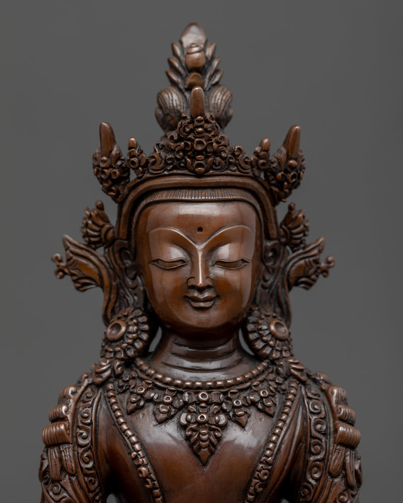 Amitayus Bodhisattva Copper Sculpture | Traditionally Hand Carved Statue