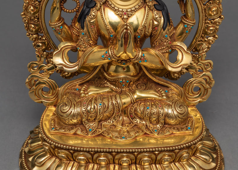 Avalokiteshvara Statue| Purely Gold Gilded Statue | Chenrezig Statue