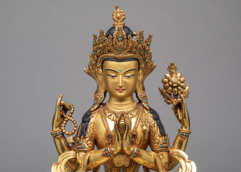 Chenrezig Statue | Plated With Gold Buddhist Sculpture