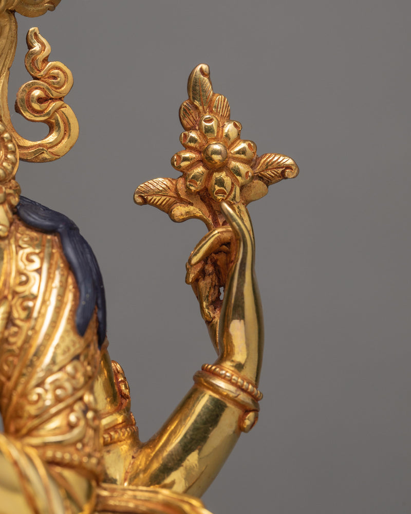 Four Armed Chenrezig | Tibetan Avalokiteshvara Gold Plated Statue