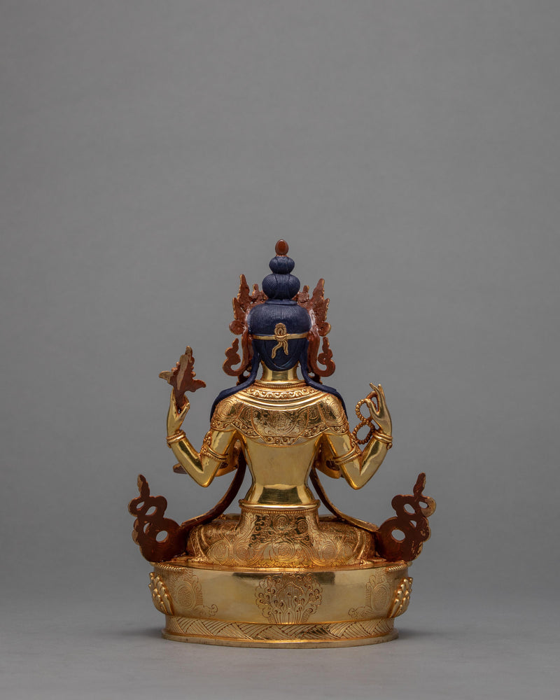 Four Armed Chenrezig | Tibetan Avalokiteshvara Gold Plated Statue