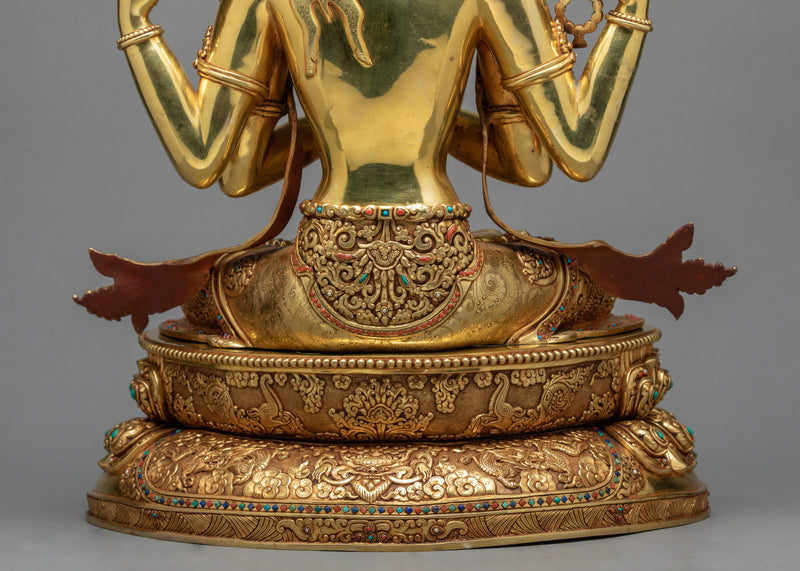 4 Arm Chenrezig Statue | Gold Plated Himalayan Buddhist Art