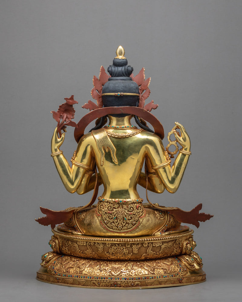 4 Arm Chenrezig Statue | Gold Plated Himalayan Buddhist Art