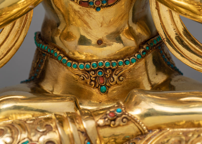 Chenrezig Statue | Avalokiteshvara Statue Adorned with Turquoise Coral | Finely Hand Carved