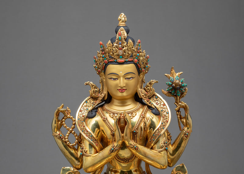 4 Arms Chenrezig | Tibetan Statue | Bodhisattva Of Compassion