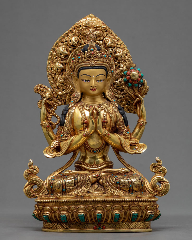 Green Tara With Bodhisattva Statue Set | Vajradhara | Vajrasattva | Chenrezig