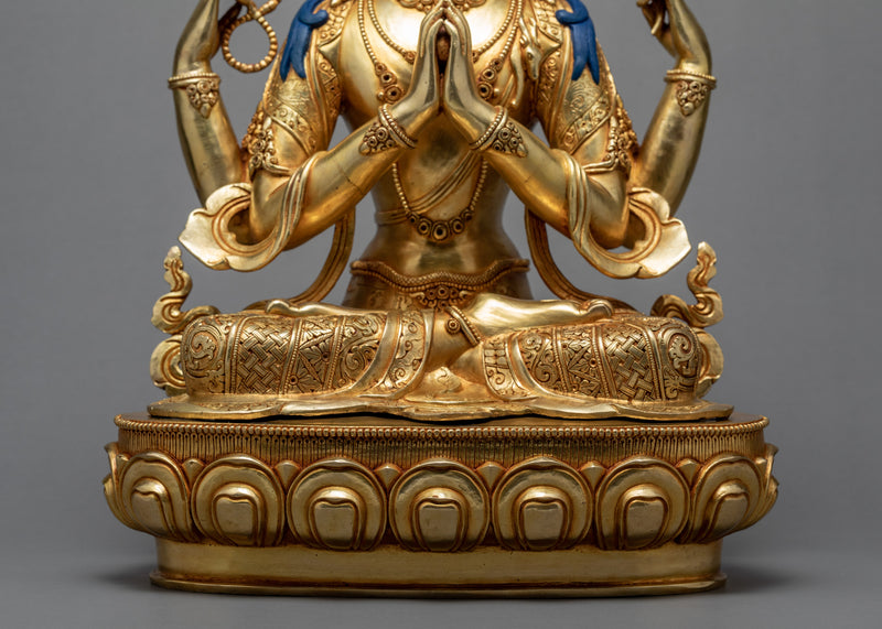 Avalokiteshvara Chenrezig | Gold Gilded Statue | Himalayan Buddhist Art