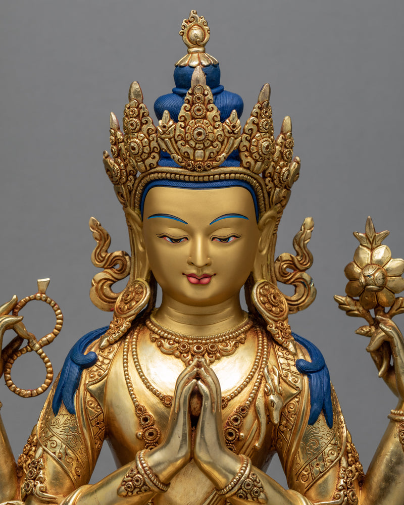 Avalokiteshvara Chenrezig | Gold Gilded Statue | Himalayan Buddhist Art