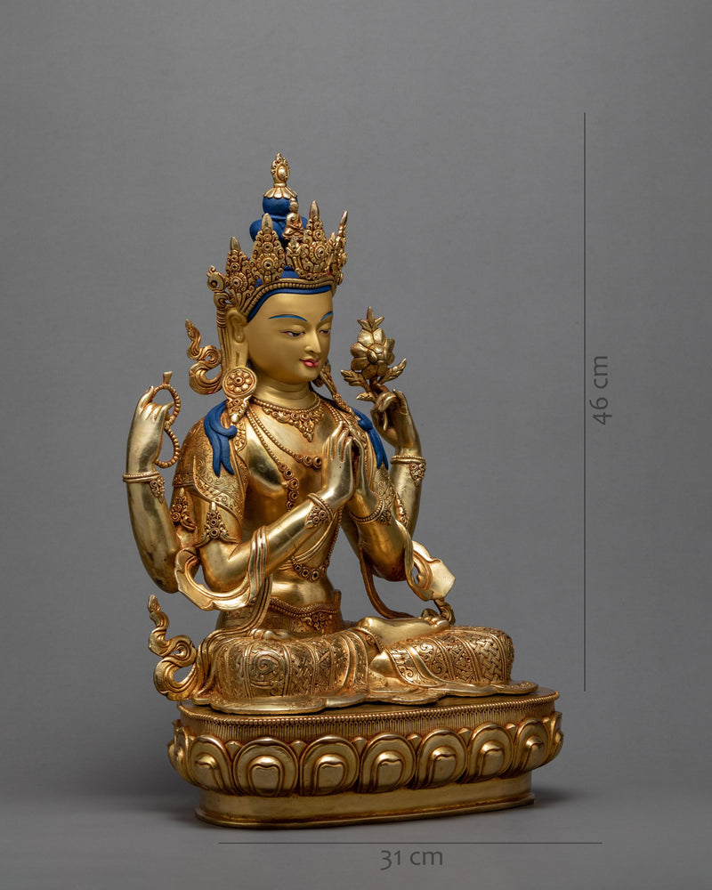 Avalokiteshvara Chenrezig | Gold Gilded Statue | Himalayan Buddhist Art