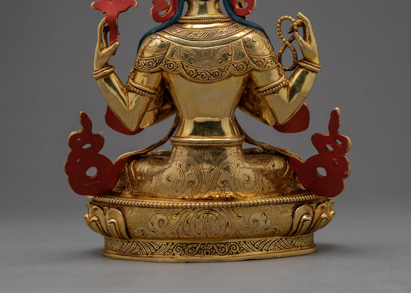 Bodhisattva Chenrezig Statue | 24K Gold Gilded Tibetan Sculpture