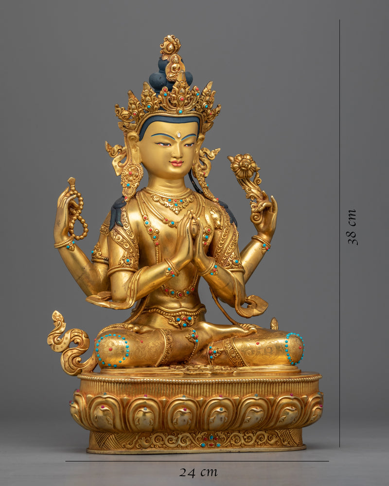 Traditionally Hand-Crafted Statue For Chenrezig Puja | Hand-Carved Buddhist Deity Sculpture