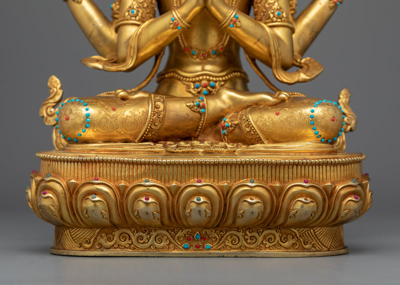 Traditionally Hand-Crafted Statue For Chenrezig Puja | Hand-Carved Buddhist Deity Sculpture