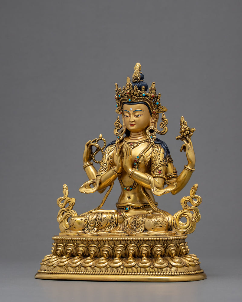 Four Armed Chenrezig | Traditional Bodhisattva Sculpture