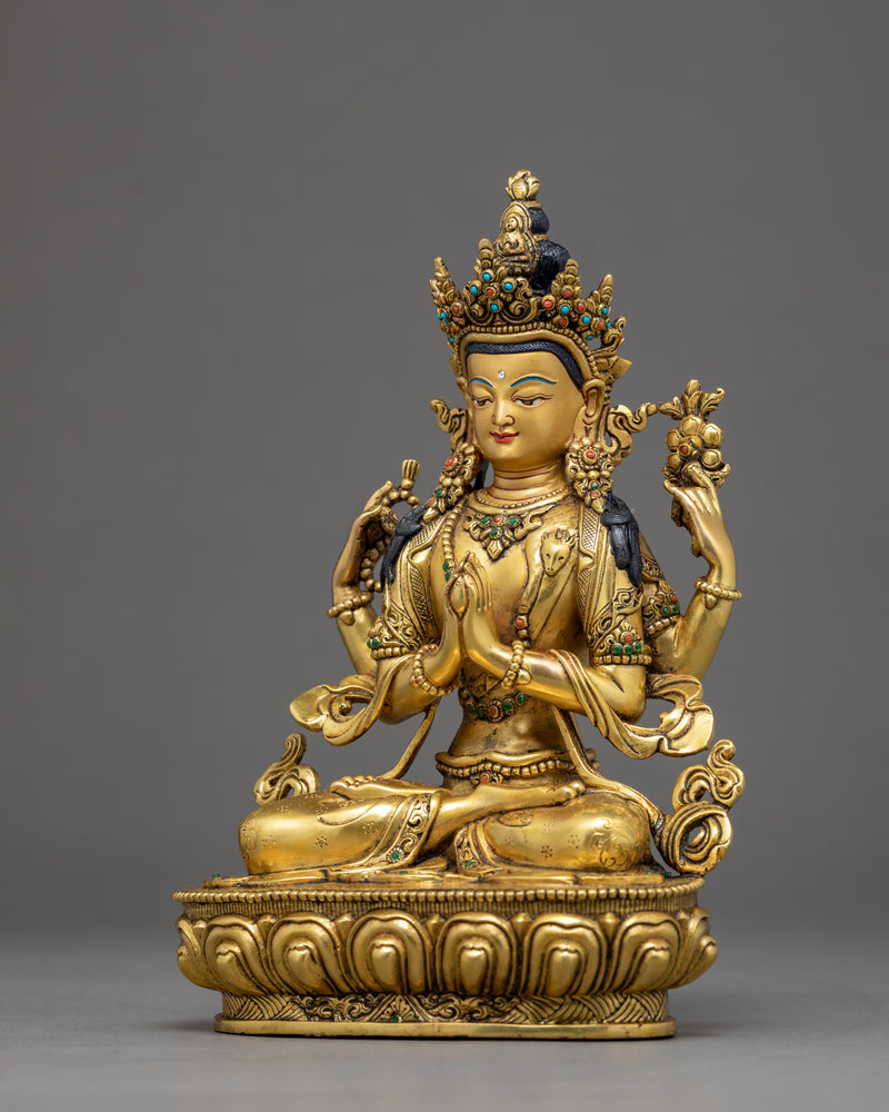 Chenrezig Avalokiteshvara Sculpture | Traditional Hand Carved Buddhist Art