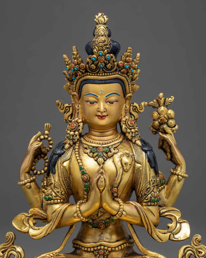 Chenrezig Avalokiteshvara Sculpture | Traditional Hand Carved Buddhist Art