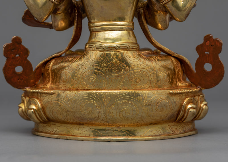 Four Armed Chenrezig Gold Sculpture | Boddhisattva of Compassion