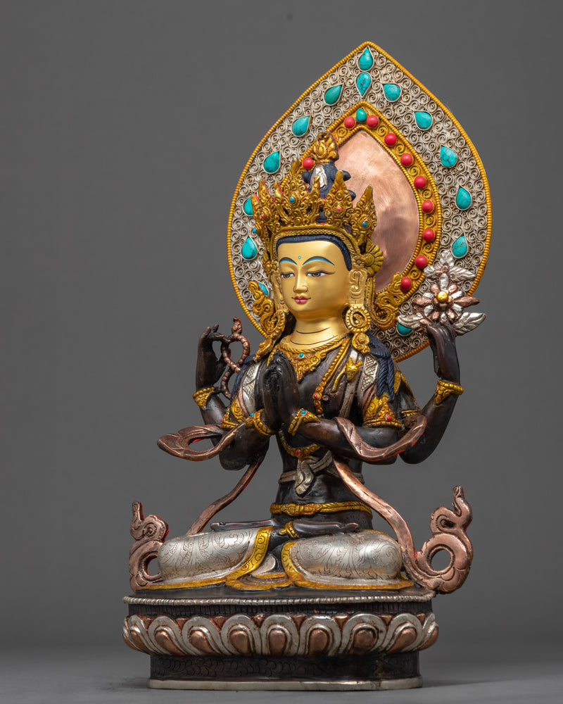 Four Arm Bodhisattva Statue | Traditional Tibetan Art