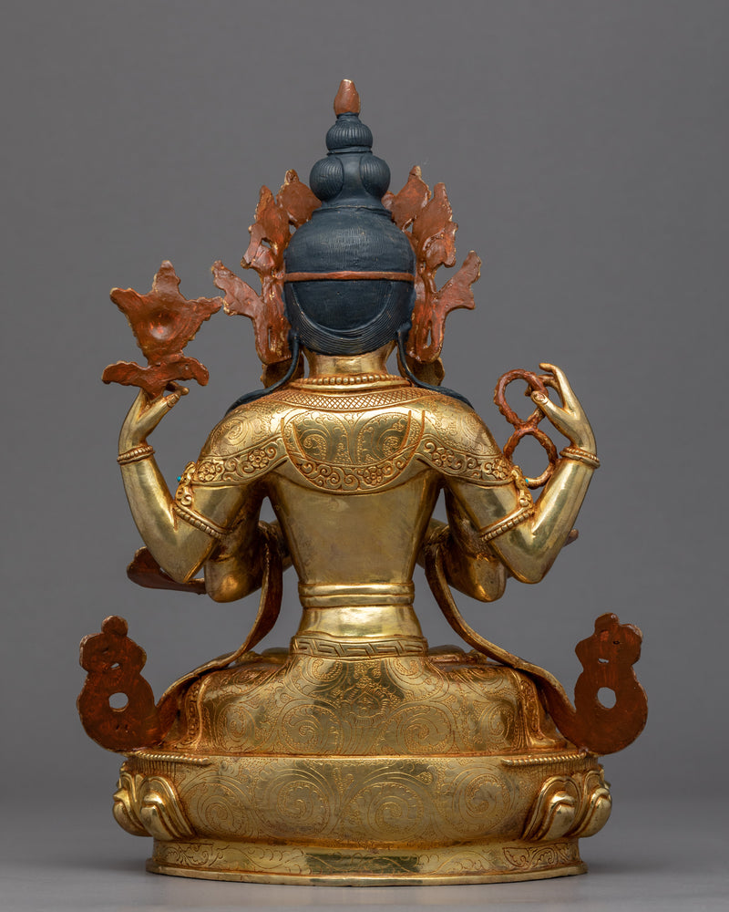 Four Armed Chenrezig Gold Sculpture | Boddhisattva of Compassion