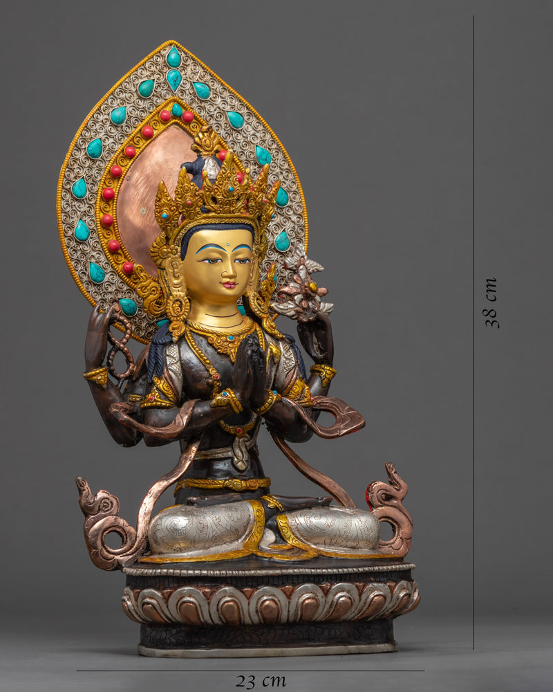 Four Arm Bodhisattva Statue | Traditional Tibetan Art