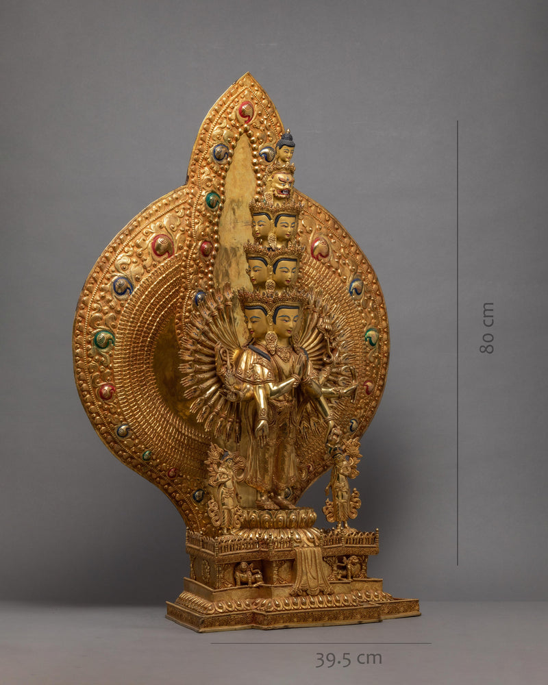 1000 Armed Chenrezig- Avalokiteshvara Statue | Gold Gilded Traditionally Hand Carved