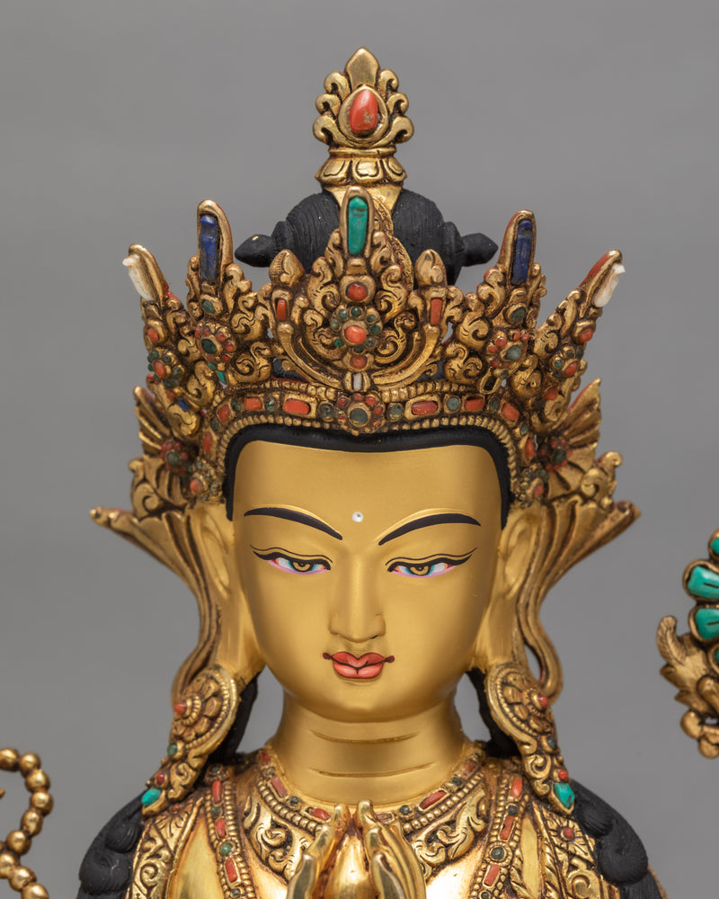 Handmade Chenrezig Statue | Avalokiteshvara statue adorned with Turquoise