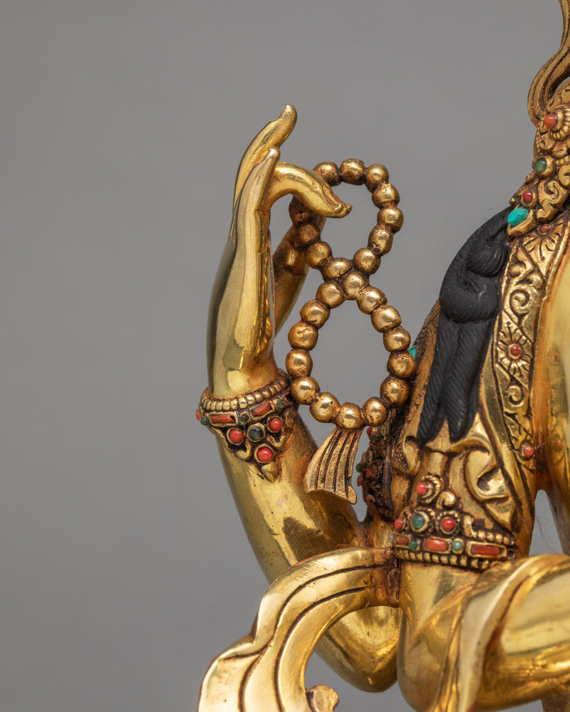 Handmade Chenrezig Statue | Avalokiteshvara statue adorned with Turquoise