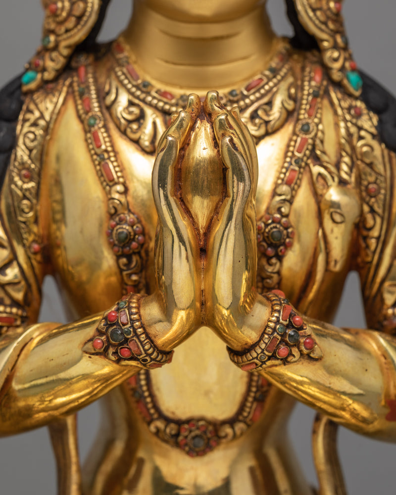 Handmade Chenrezig Statue | Avalokiteshvara statue adorned with Turquoise