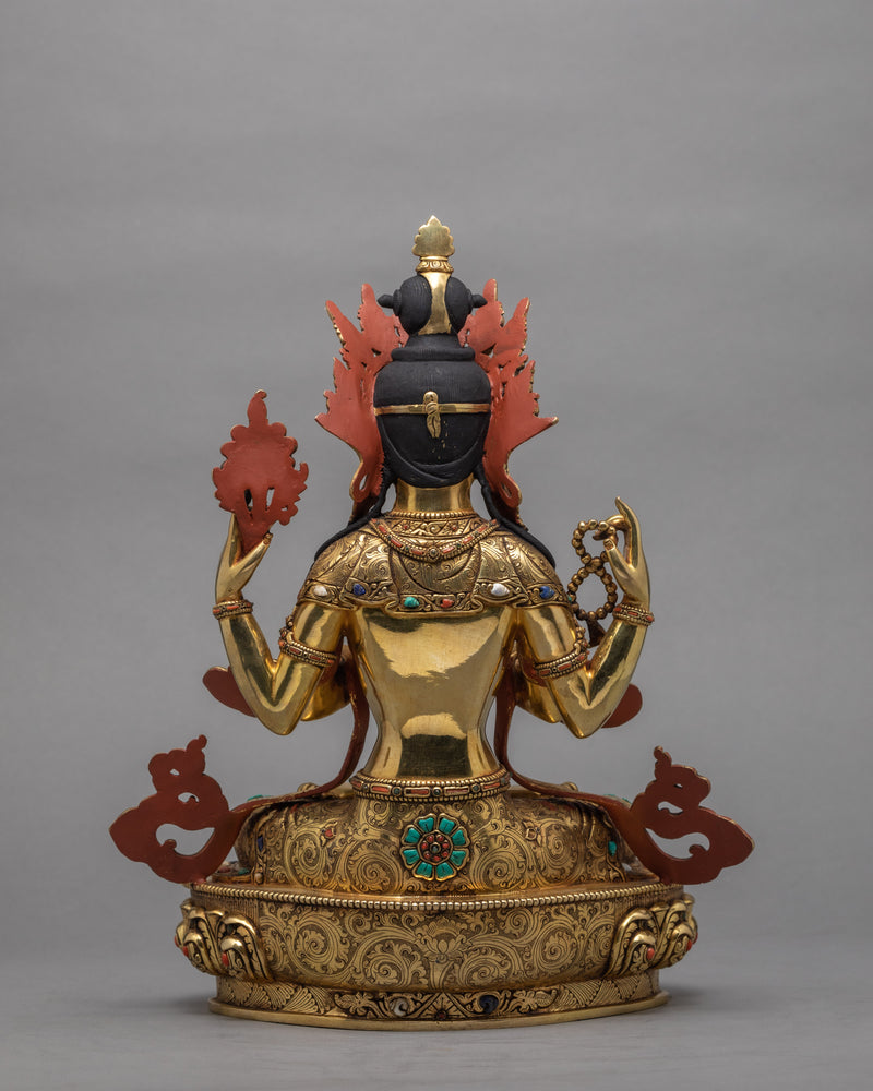 Handmade Chenrezig Statue | Avalokiteshvara statue adorned with Turquoise