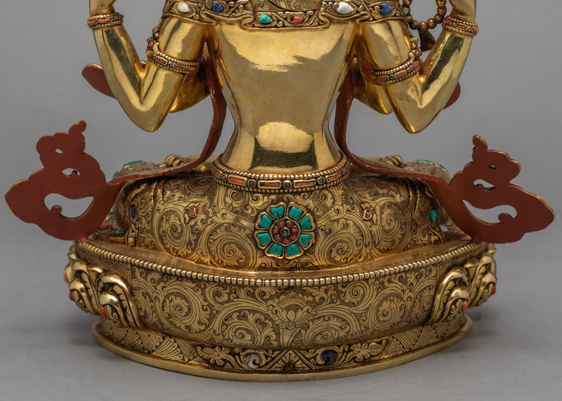 Handmade Chenrezig Statue | Avalokiteshvara statue adorned with Turquoise