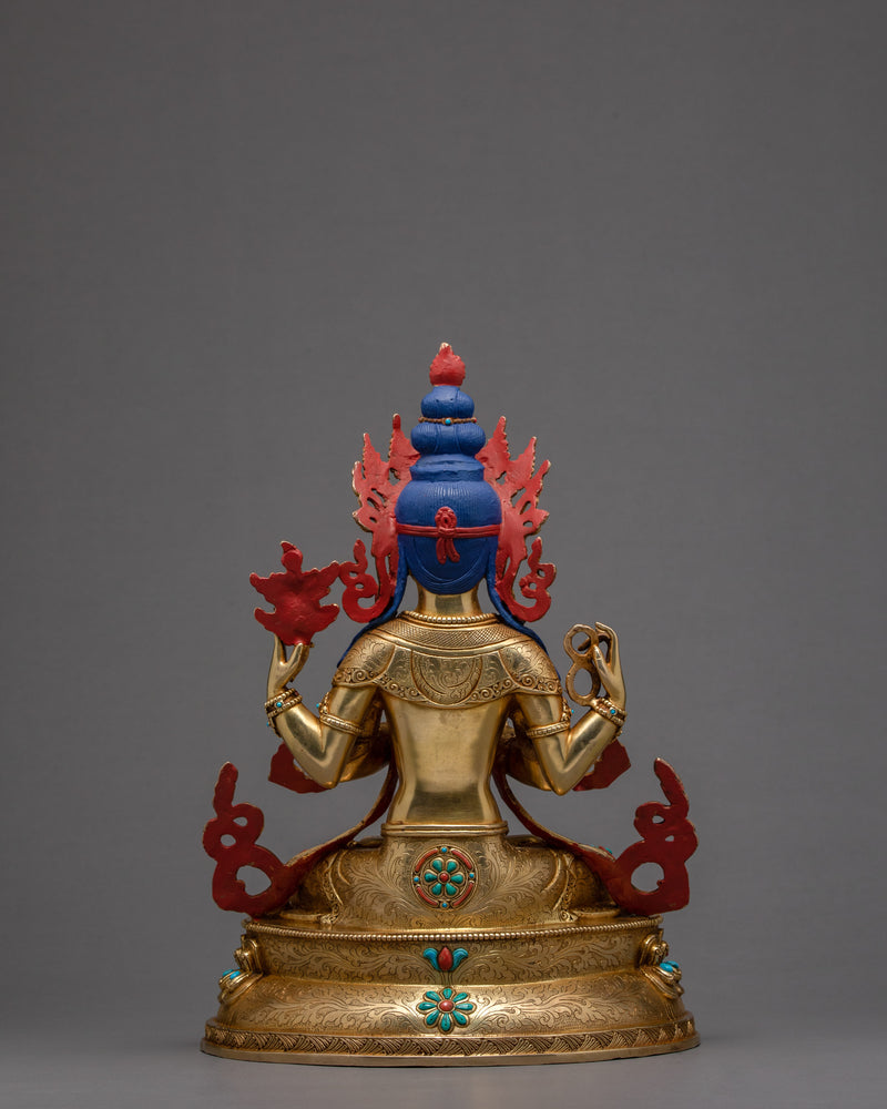 Four Armed Chenrezig Statue | 24K Gold Tibetan Sculpture