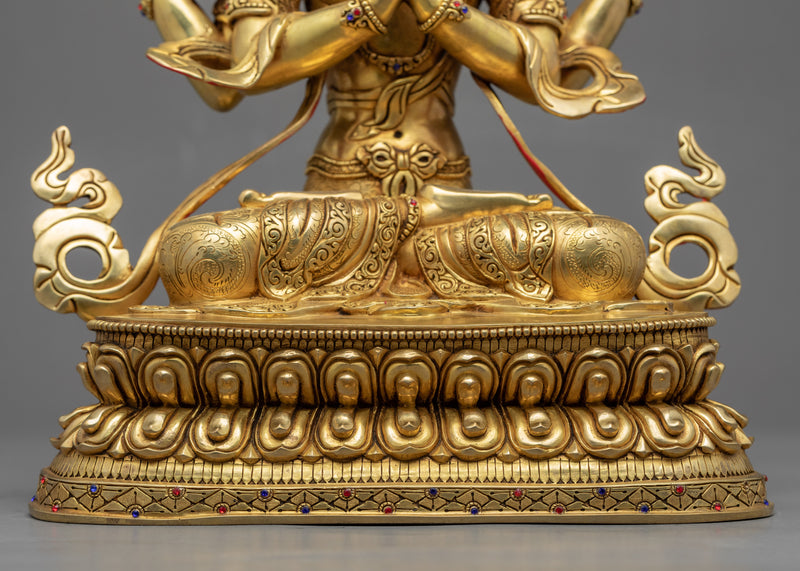 Buddhist Avalokiteshvara Sculpture | Gold Plated Himalayan Art