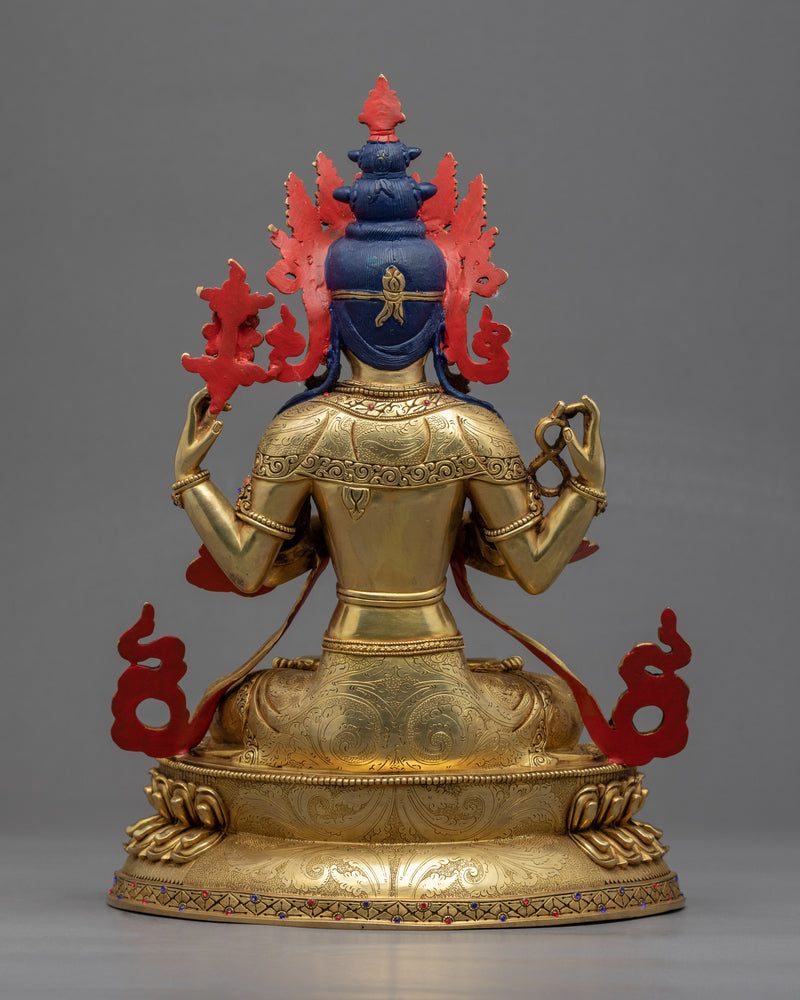 Buddhist Avalokiteshvara Sculpture | Gold Plated Himalayan Art