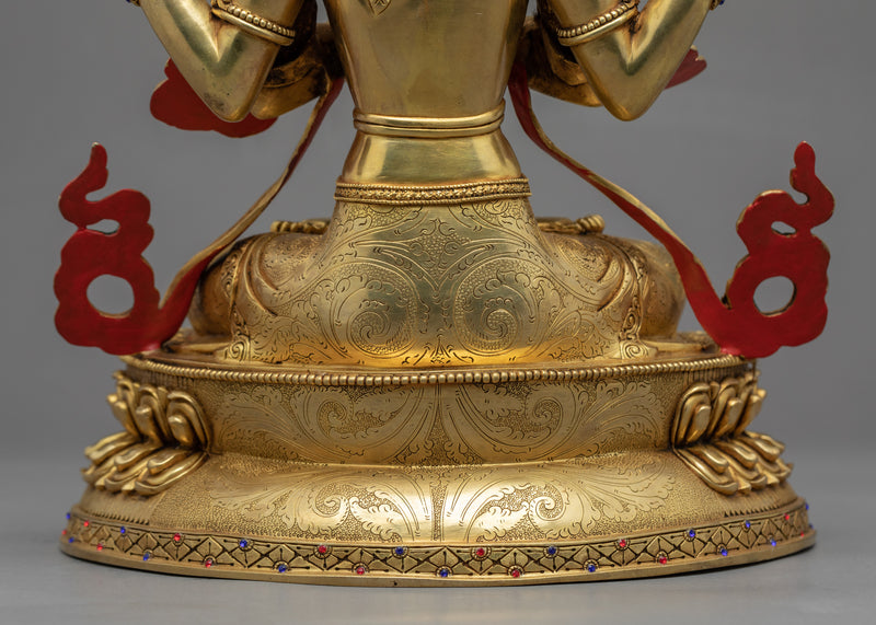 Buddhist Avalokiteshvara Sculpture | Gold Plated Himalayan Art