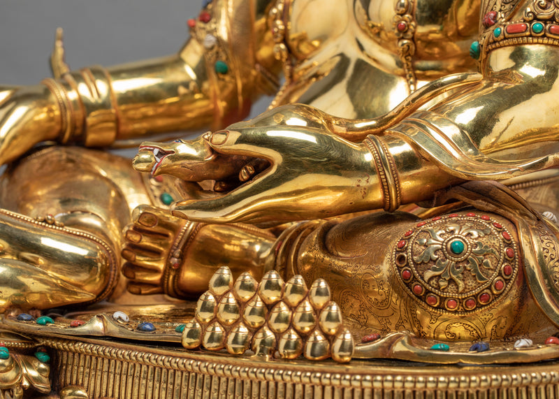 Wealth Deity Dzambhala, Fully Gold Plated Buddhist Statue From Nepal