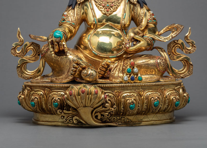 Dzambhala Statue | 24K Gold Glided Wealth Deity | Hand made Buddhist Statue