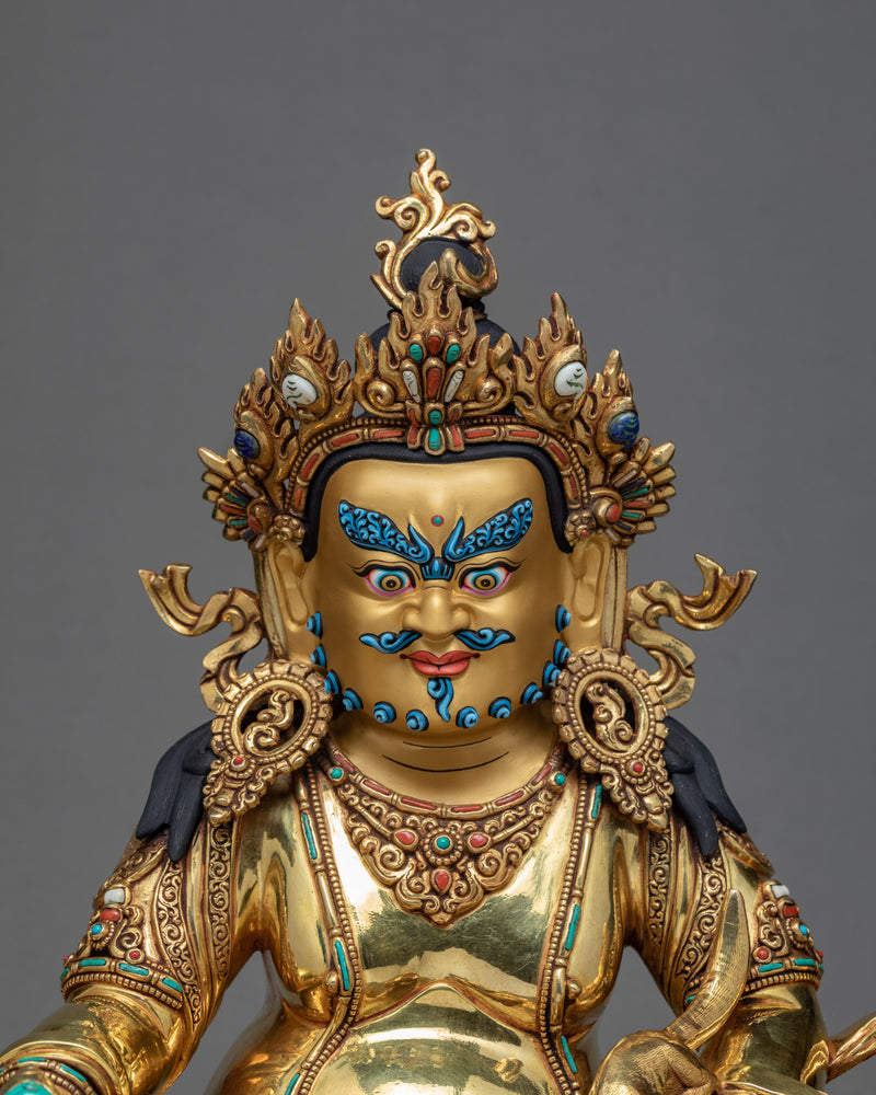 Dzambhala Statue | 24K Gold Glided Wealth Deity | Hand made Buddhist Statue