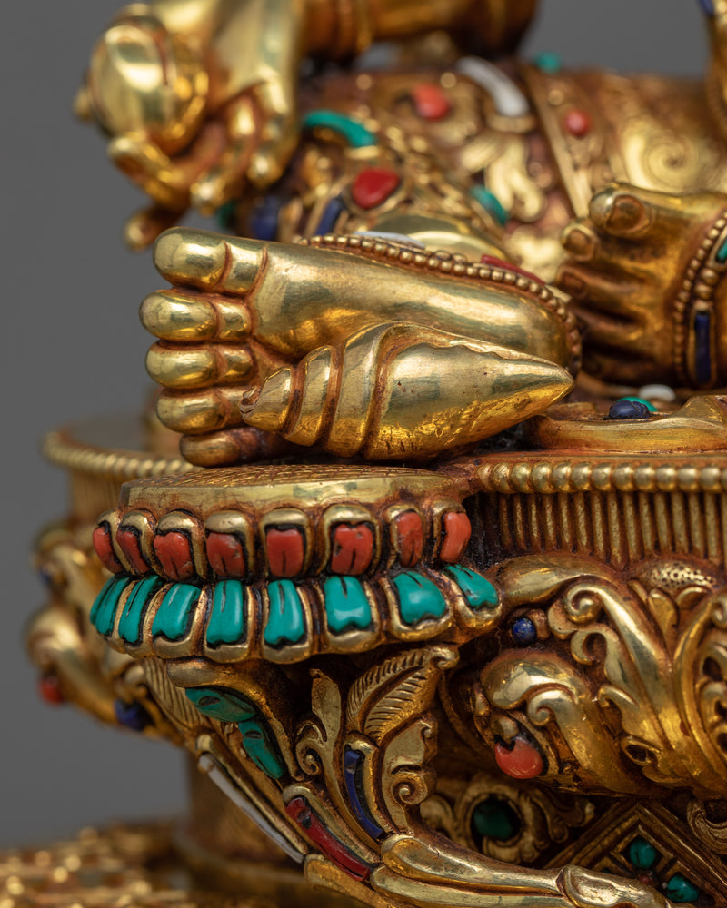 Dzambhala on Throne Sculpture | Rare Buddhist Wealth Deity