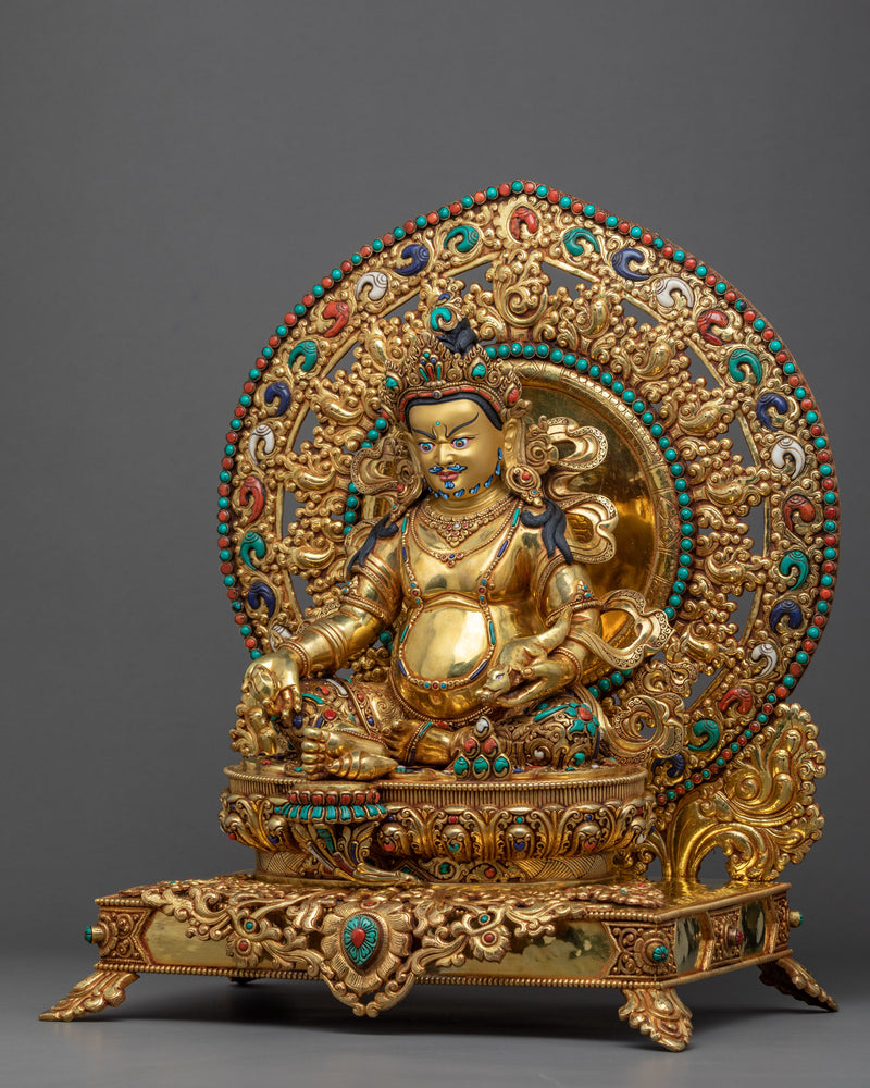 Dzambhala on Throne Sculpture | Rare Buddhist Wealth Deity