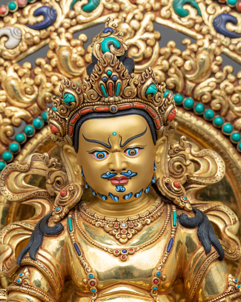 Dzambhala on Throne Sculpture | Rare Buddhist Wealth Deity