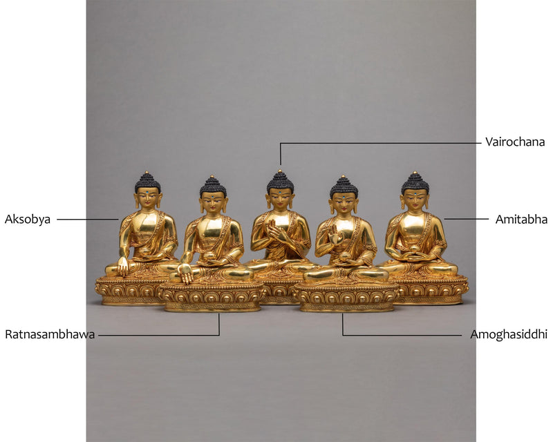 Five Dhyani Buddhas Statue |  Vairochana | Akshobhya | Ratnasambhava | Amitabha | Amogasiddhi