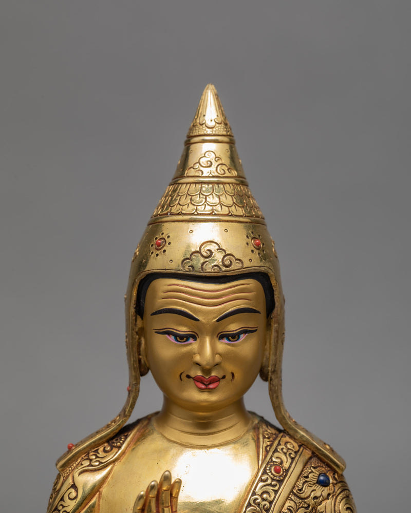 Hand-Carved Statue | Guru Rinpoche with Trisong Detsen and Santaraksita