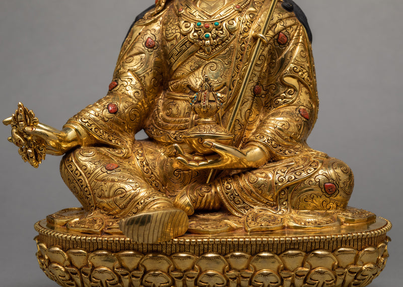 Padmasambhava Buddha Statue |  Guru Rinpoche Sculpture Glided With 24K Gold | Lotus Born Master