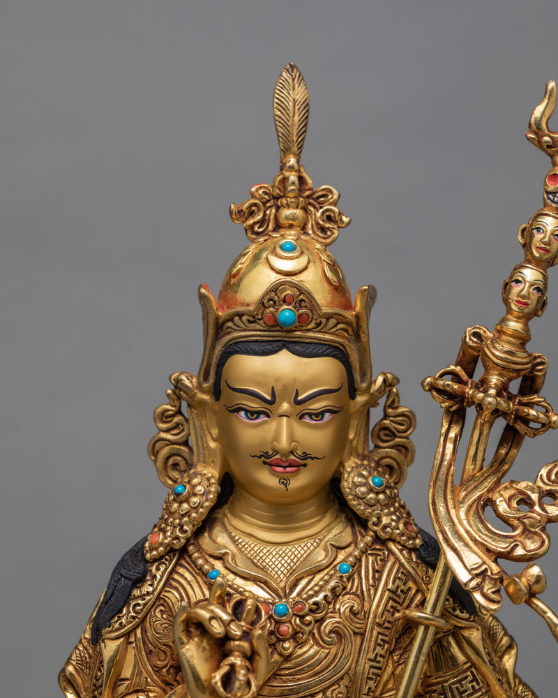 Guru Rinpoche Statue | Himalayan Statue Glided With Pure 24K Gold | Handmade