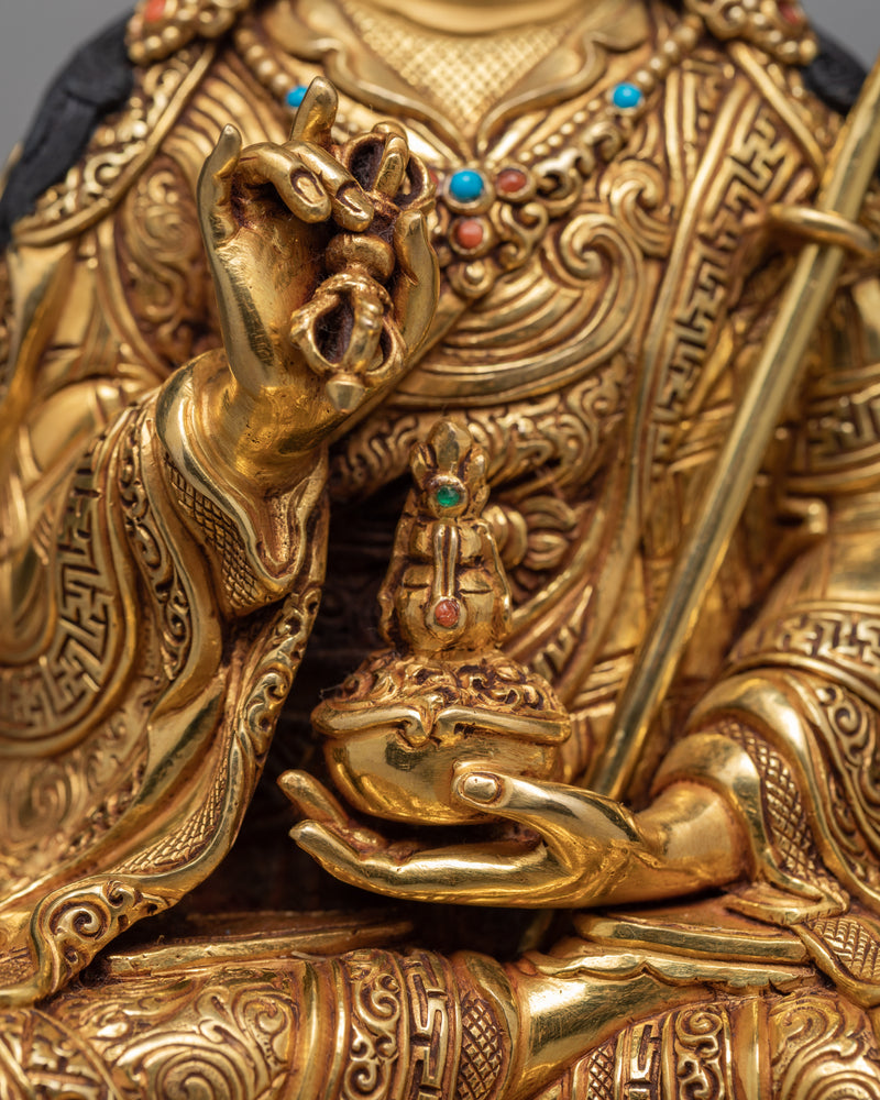 Guru Rinpoche Statue | Himalayan Statue Glided With Pure 24K Gold | Handmade