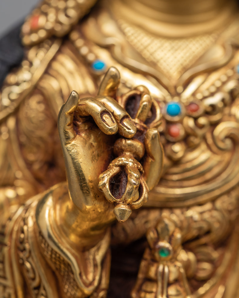 Guru Rinpoche Statue | Himalayan Statue Glided With Pure 24K Gold | Handmade